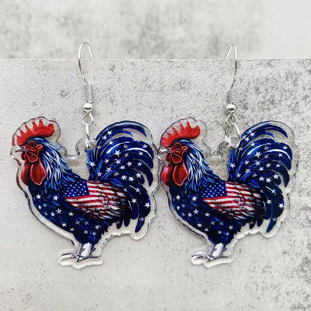 4th of July Patriotic Drop Earrings – American Flag Sunflower Acrylic Jewelry