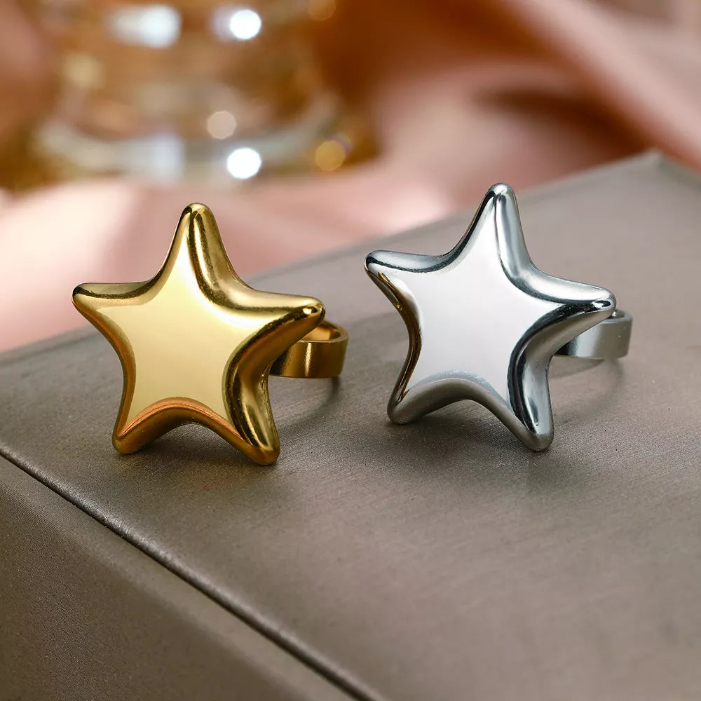 Elegant Starburst Gold-Plated Stainless Steel Open Ring for Women