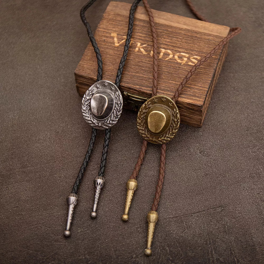 Vintage Cowboy Hat Bolo Tie Necklace