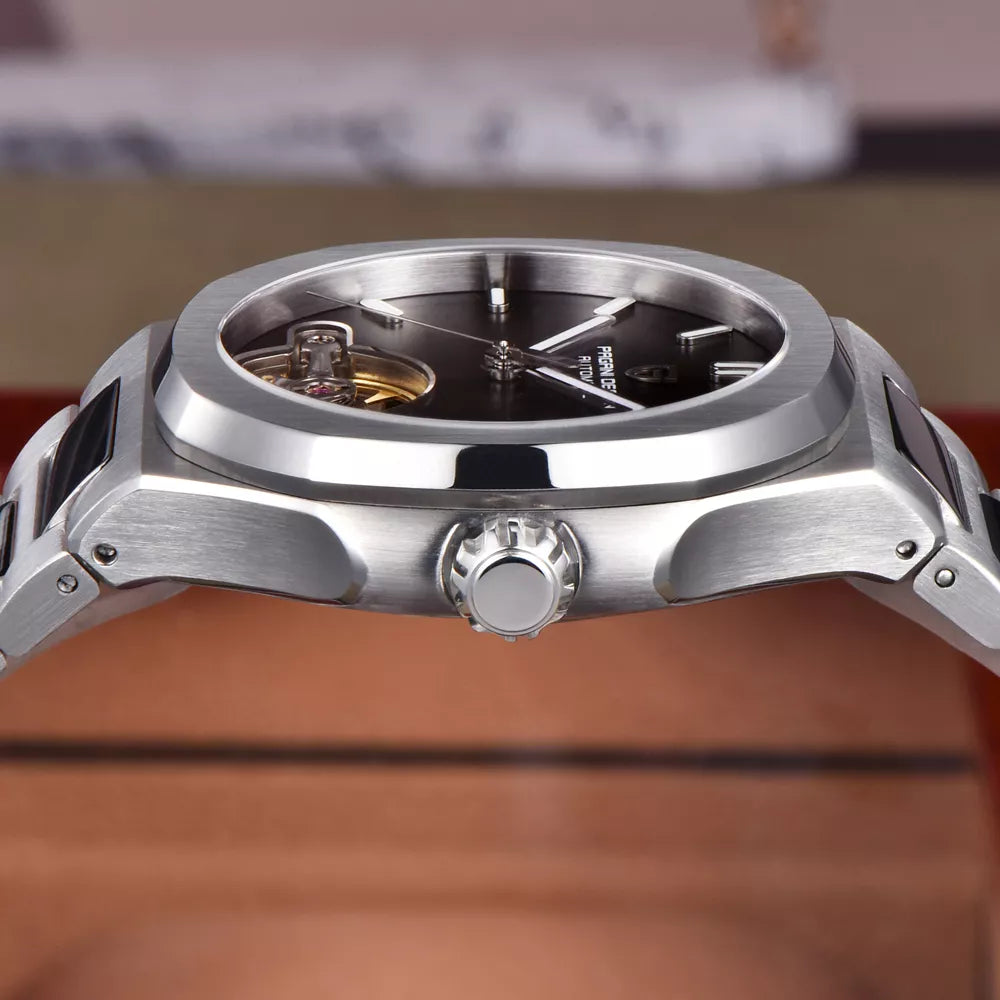 Men’s Luxury Tourbillon Mechanical Watch with Sapphire Crystal & Stainless Steel