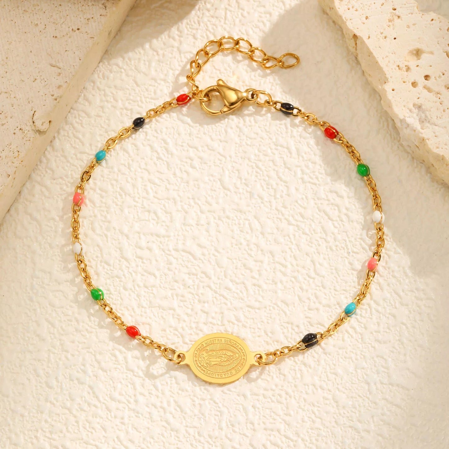 Bohemian Gold Beaded Virgin Bracelet for Women – Christian Charm Jewelry