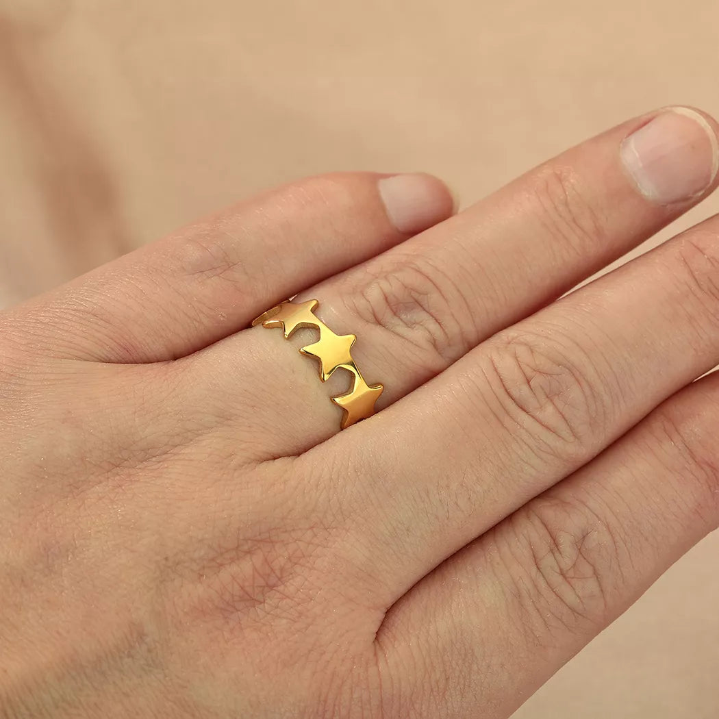 Vintage Star Adjustable Stainless Steel Rings for Women – Gold & Silver