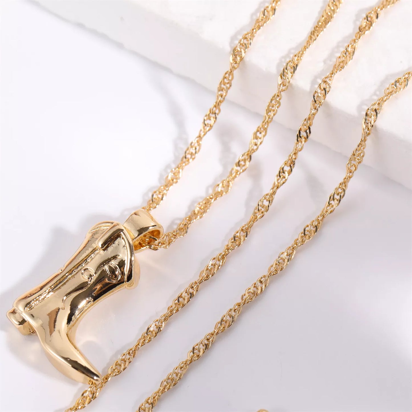 Gold Plated Cowboy Boots Pendant Necklace for Women