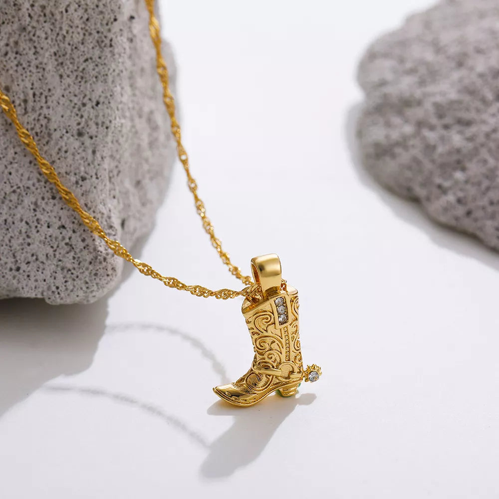 Gold Cowboy Boots Pendant Necklace