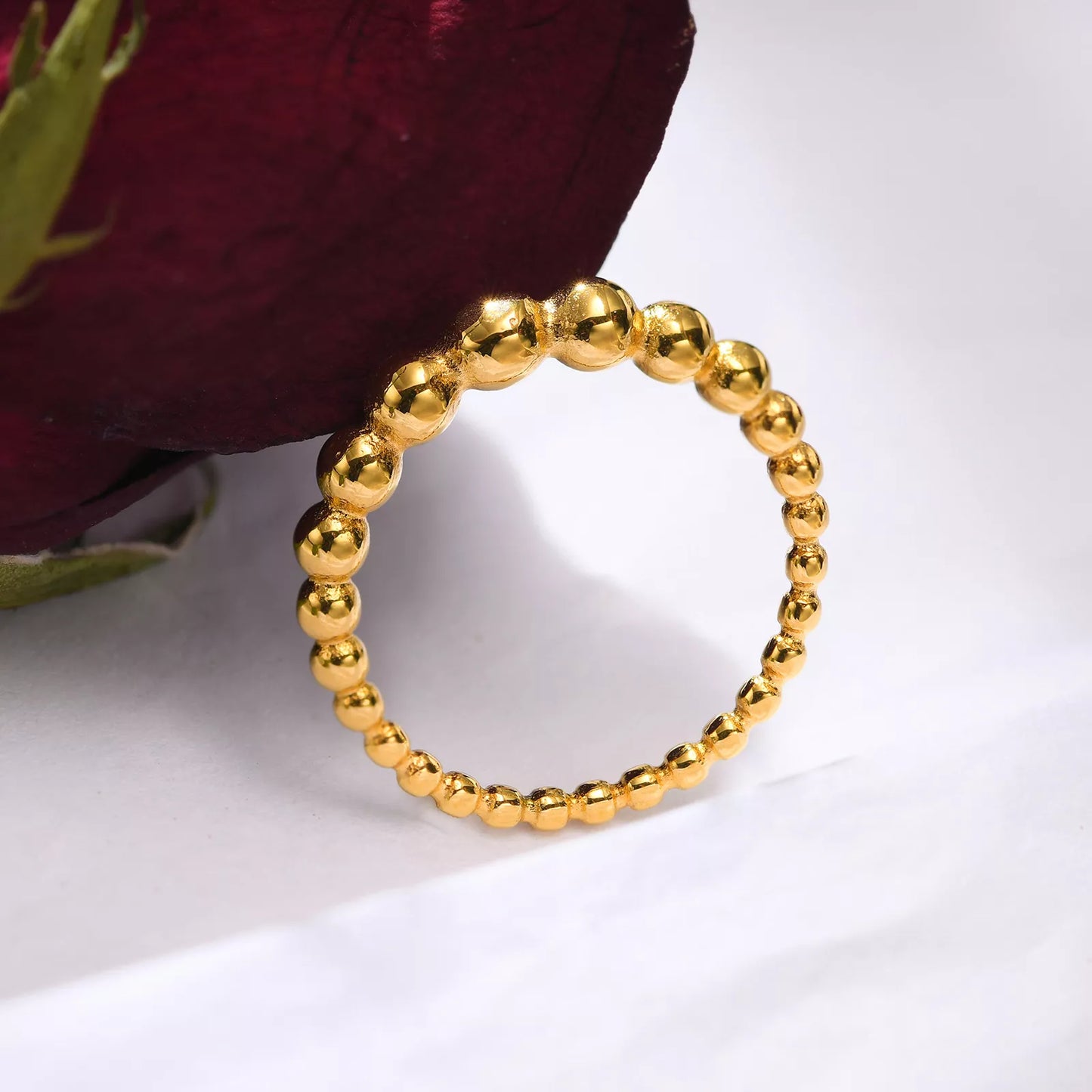 Gold Beaded Stackable Ring for Women