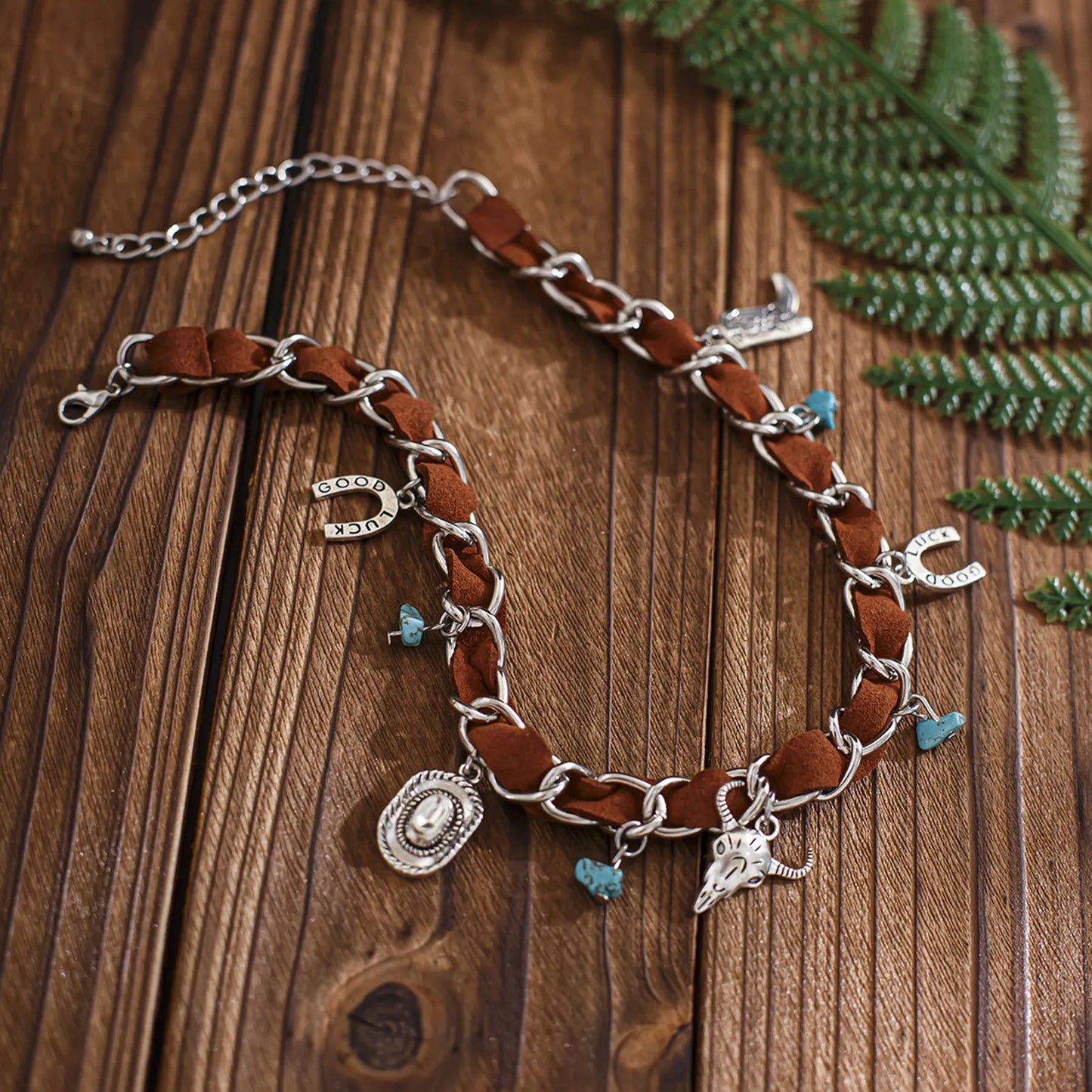 Vintage Turquoise Ox-Head Pendant Necklace – Western Ethnic Style