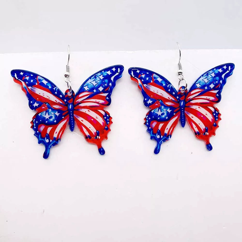 Colorful 3D Butterfly Flag Drop Earrings for Women