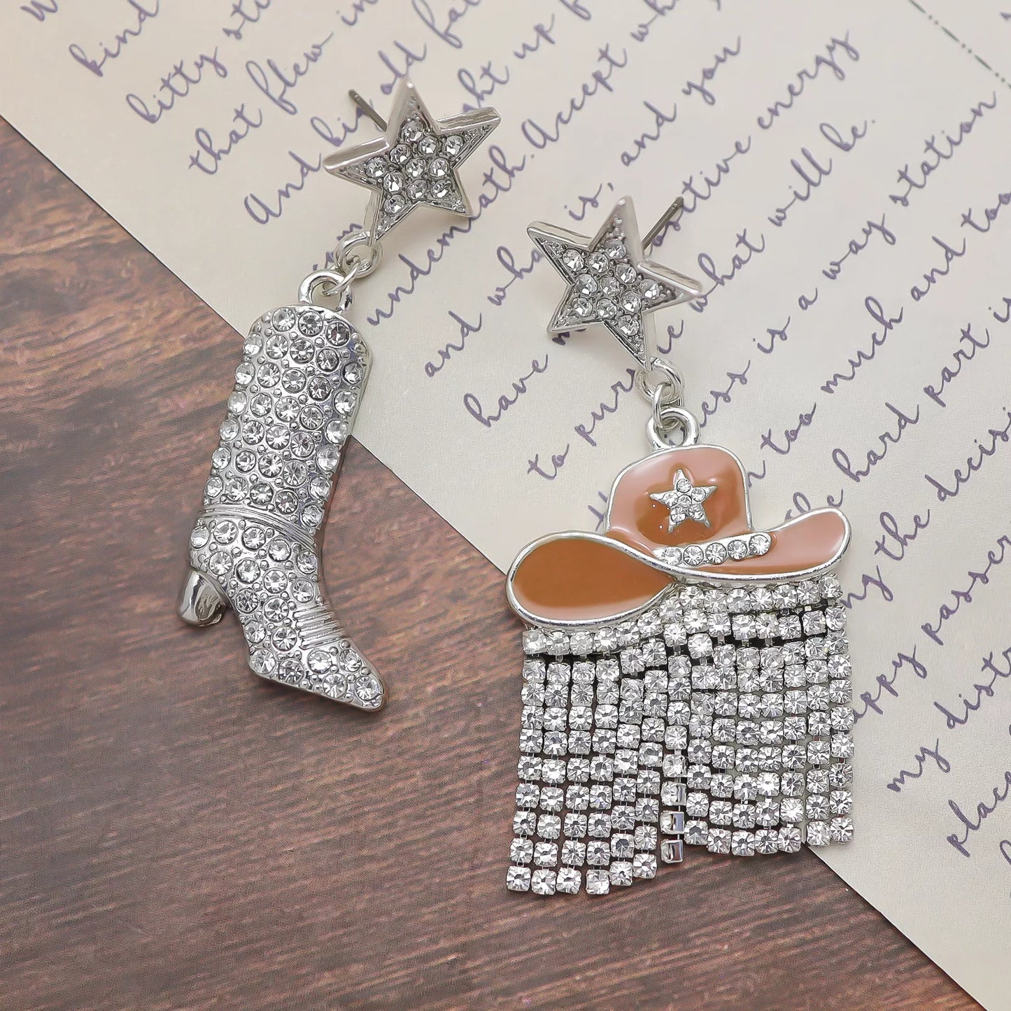 Rhinestone Cowboy Hat & Boots Drop Earrings – Western Tassel Charm Jewelry
