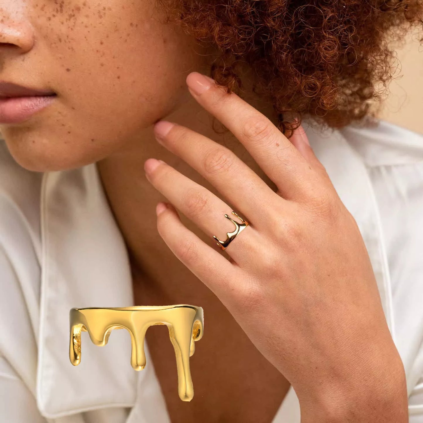 18K Gold Plated Dripping Drop Statement Ring for Women
