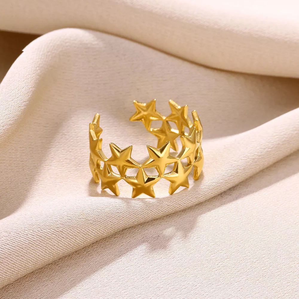 Gold Star Open Ring for Women – Trendy Stainless Steel Fashion Jewelry