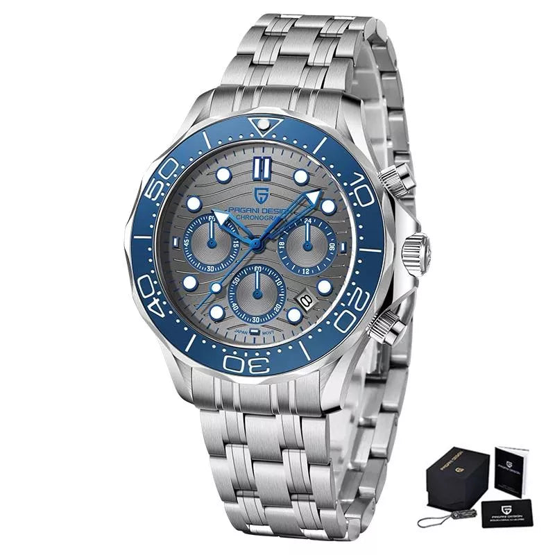 Men’s Luxury Chronograph Quartz Sport Watch – Stainless Steel, Waterproof