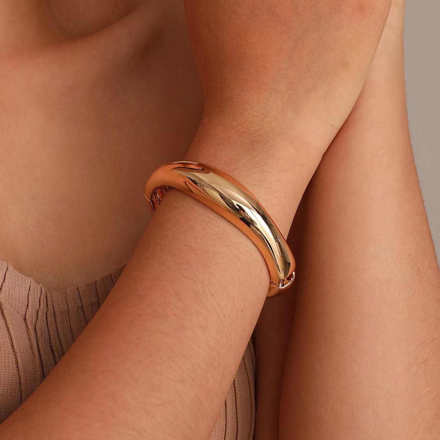 Bold Gold Cuff Bracelet for Women – Thick Punk Style Open Bangle