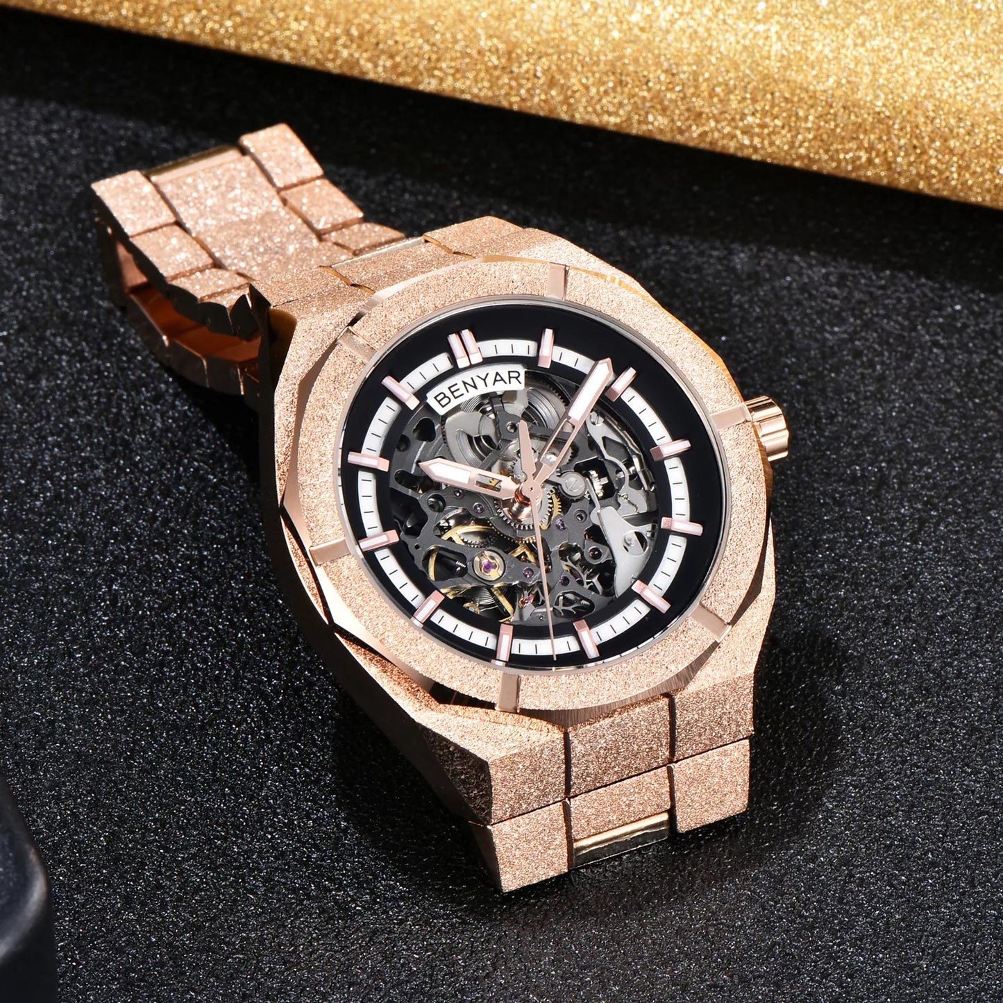 Luxury Skeleton Automatic Men’s Watch – Stainless Steel, Waterproof, Luminous