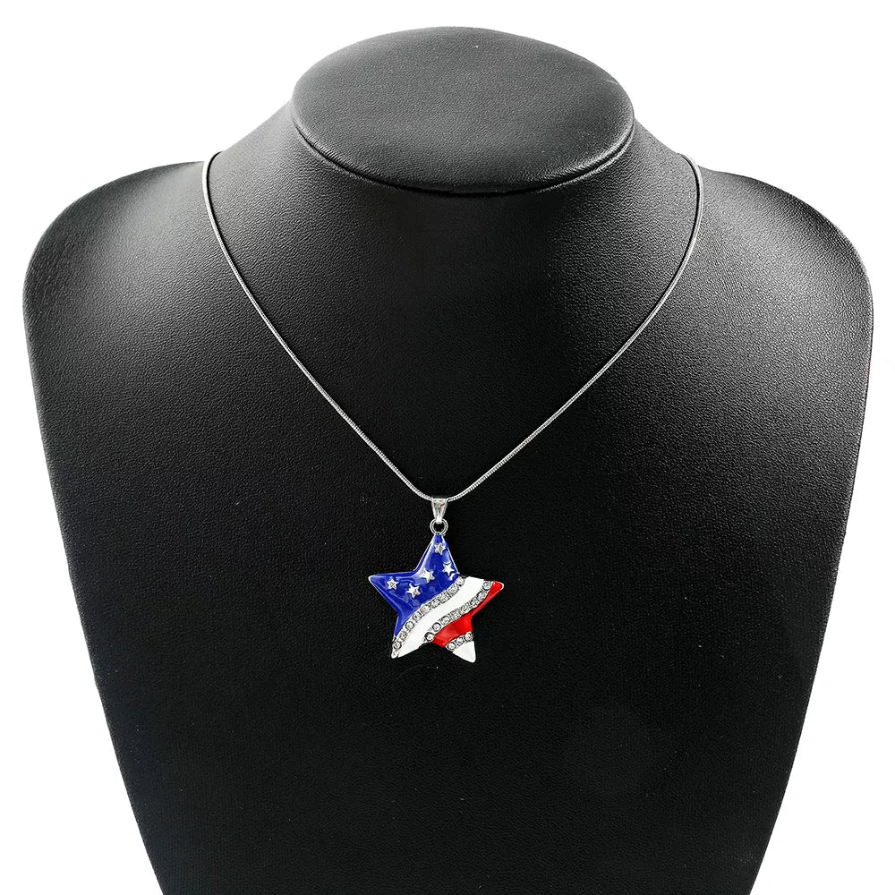 Patriotic American Flag Necklace – Vintage Red, White, and Blue Pendant