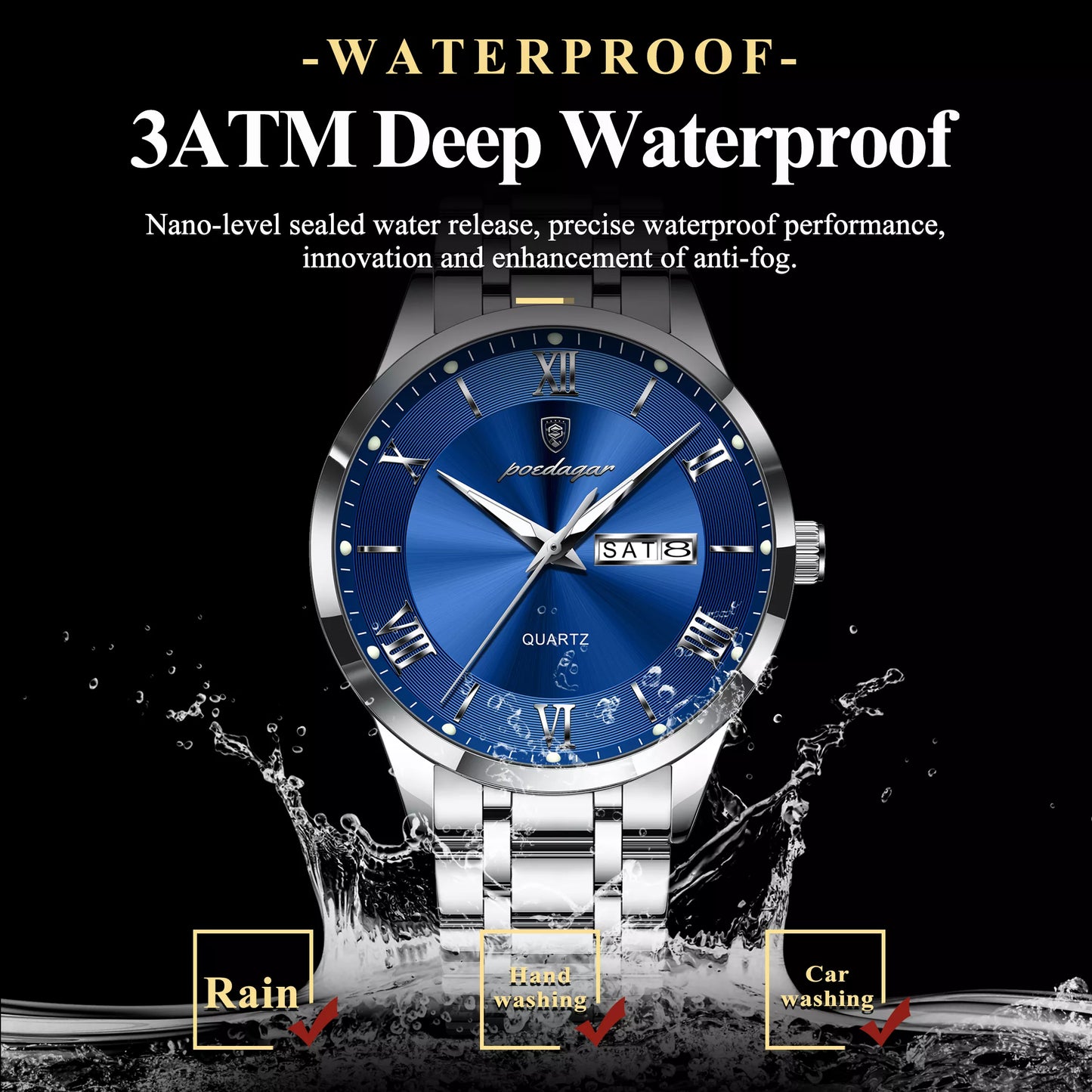 Luxury Waterproof Stainless Steel Men’s Quartz Watch with Date & Luminous Display