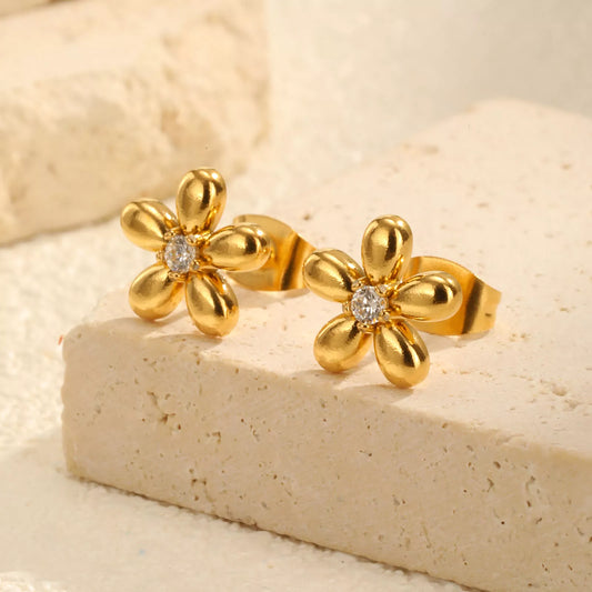 18K Gold Plated Zircon Flower Stud Earrings for Women – Daily Chic Jewelry
