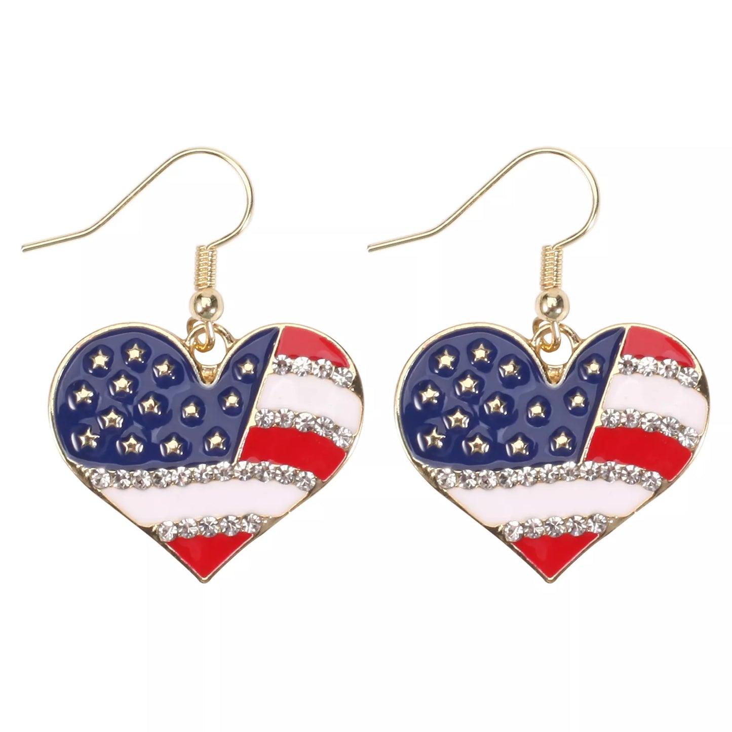 American Flag Heart & Star Dangle Earrings