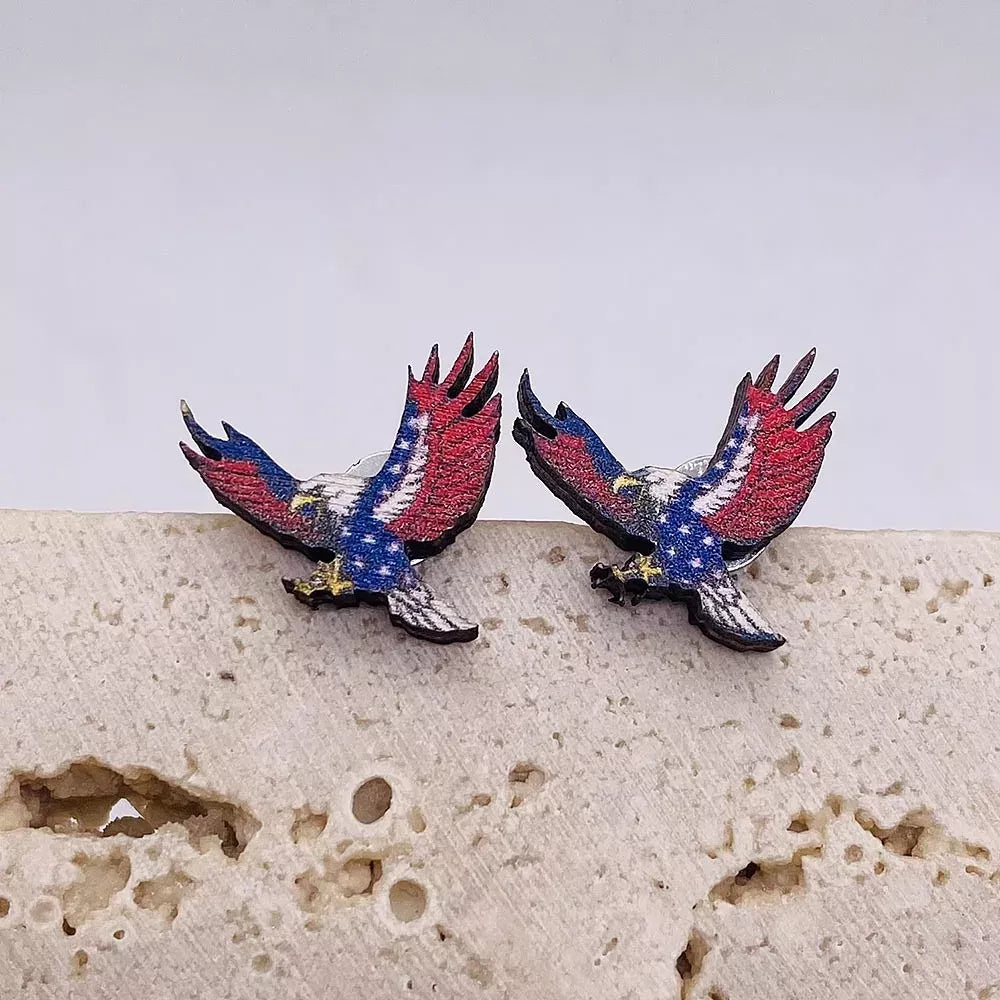Patriotic Wooden Stud Earrings