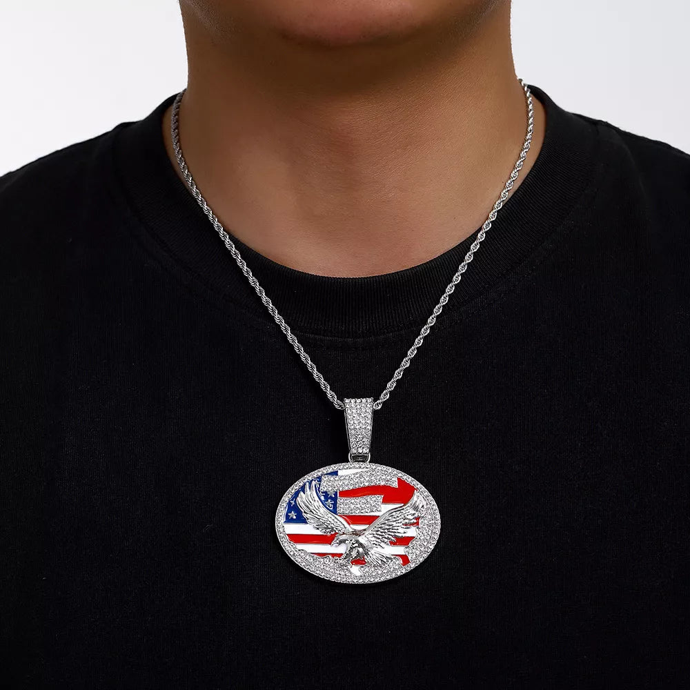 Men’s Patriotic Cuban Chain Necklace with US Flag Pendant