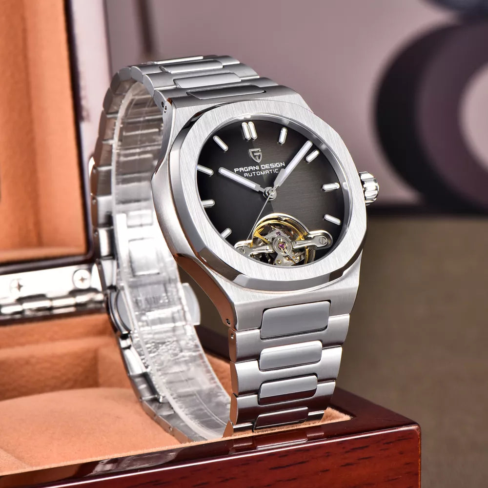 Men’s Luxury Tourbillon Mechanical Watch with Sapphire Crystal & Stainless Steel