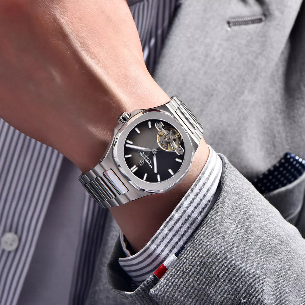 Men’s Luxury Tourbillon Mechanical Watch with Sapphire Crystal & Stainless Steel