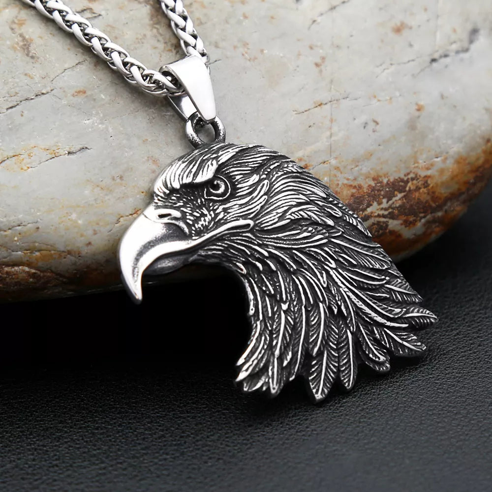 Gothic Eagle Head Pendant Necklace – Unisex Stainless Steel Punk Amulet
