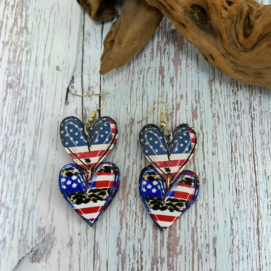 Patriotic Heart Leather Earrings for Women