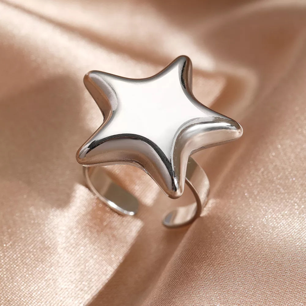 Elegant Starburst Gold-Plated Stainless Steel Open Ring for Women