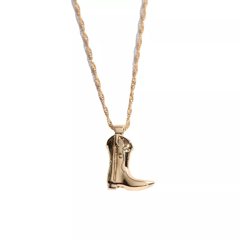 Gold Plated Cowboy Boots Pendant Necklace for Women