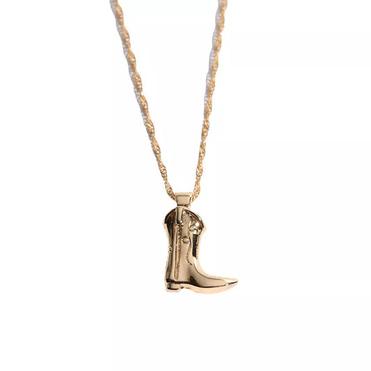 Gold Plated Cowboy Boots Pendant Necklace for Women