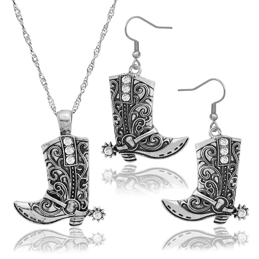Western Cowgirl Boot Necklace and Earrings Set
