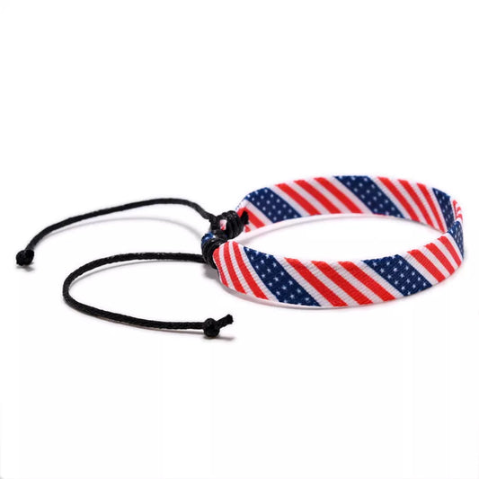USA Flag Rope Bracelet – Adjustable Unisex Patriotic Charm Jewelry