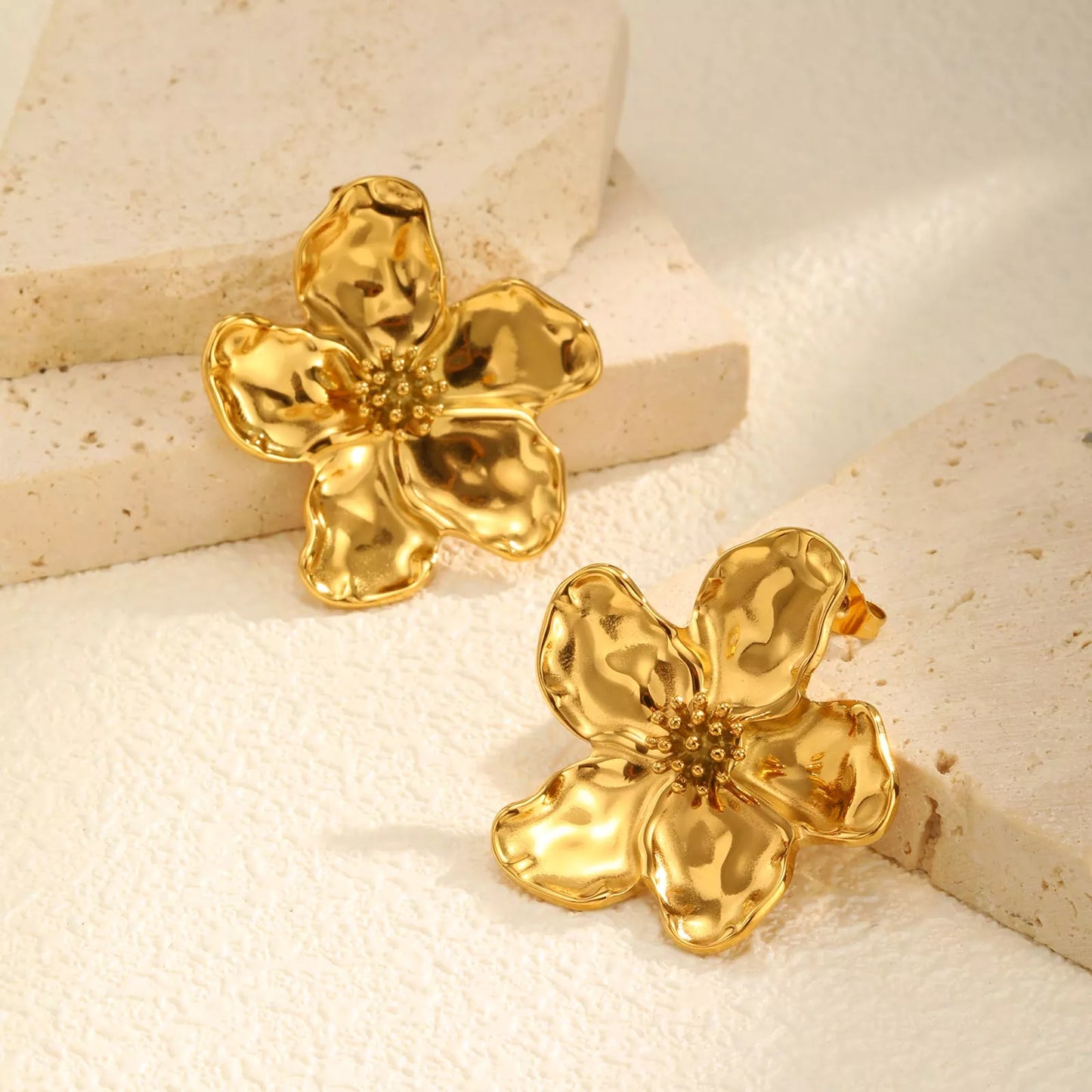 Gold Flower Pearl Stud Earrings for Women – Statement Party Jewelry Gift