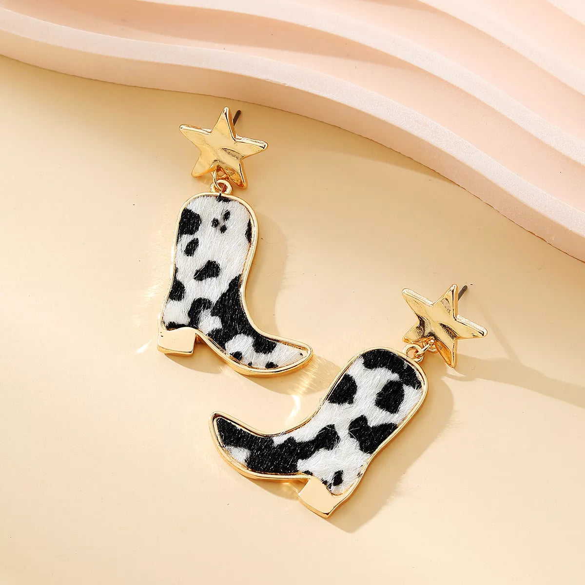 Boho Western Cow Print Boot Earrings – Dangly Star & Hat Cowgirl Jewelry