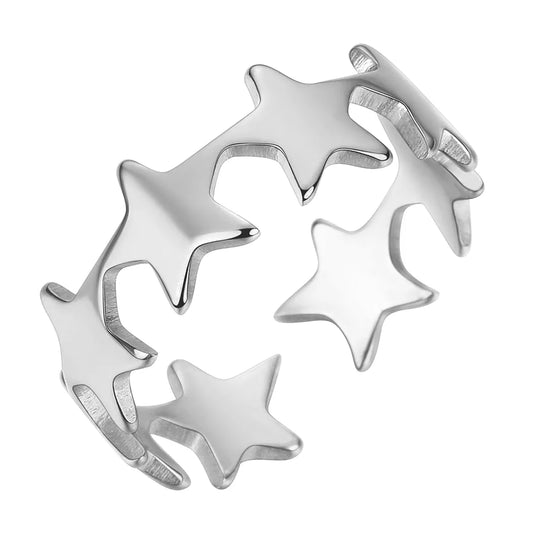 Vintage Star Adjustable Stainless Steel Rings for Women – Gold & Silver