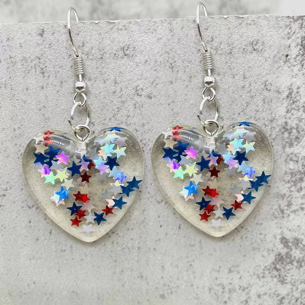 4th of July Patriotic Drop Earrings – American Flag Sunflower Acrylic Jewelry