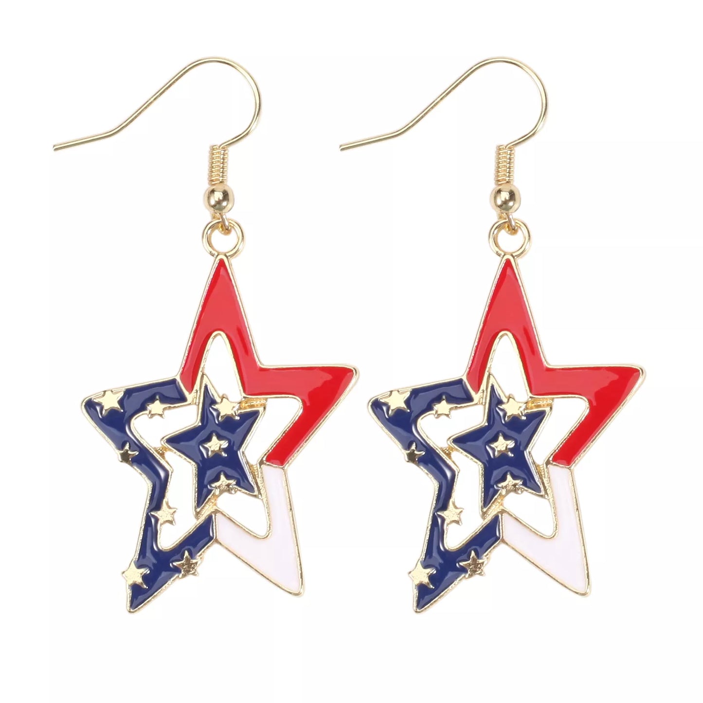 American Flag Heart & Star Dangle Earrings