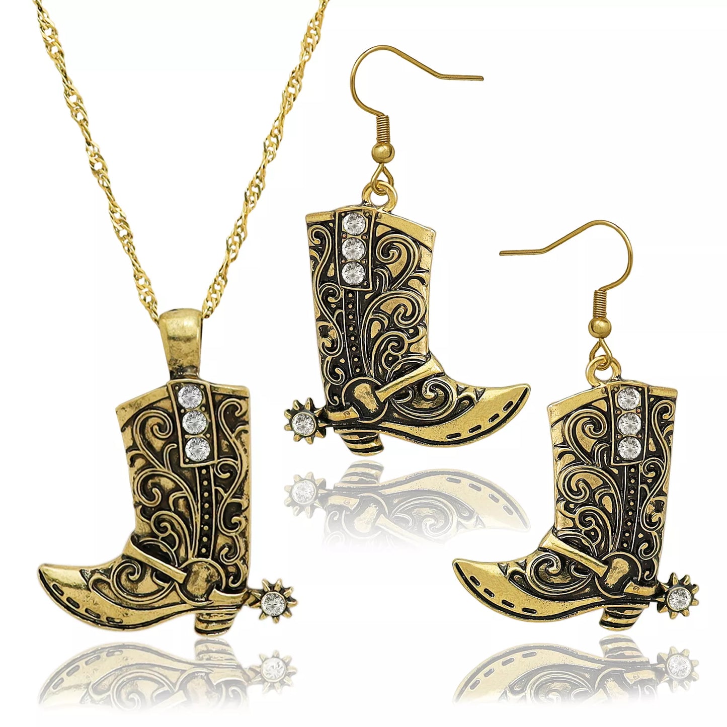 Western Cowgirl Boot Necklace and Earrings Set