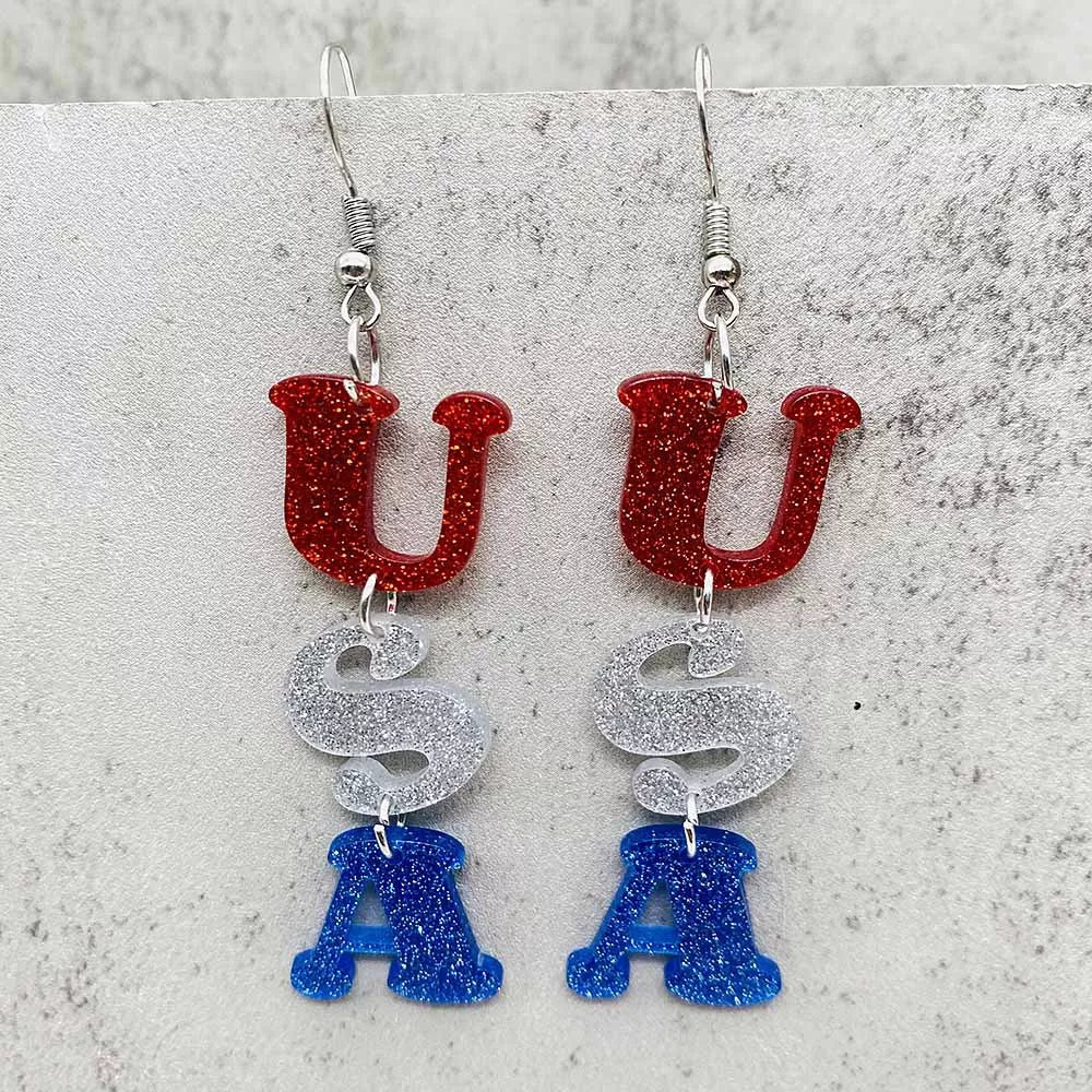 4th of July Patriotic Drop Earrings – American Flag Sunflower Acrylic Jewelry