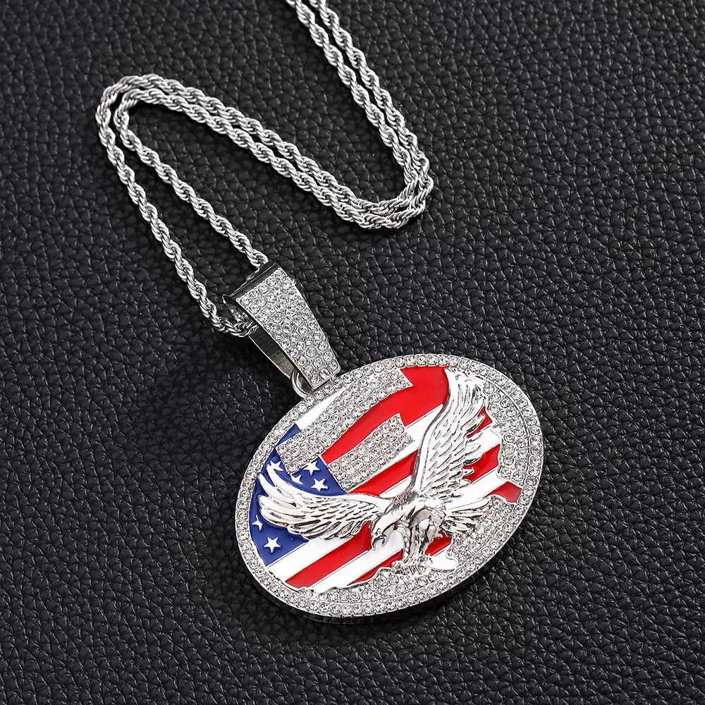 Men’s Patriotic Cuban Chain Necklace with US Flag Pendant