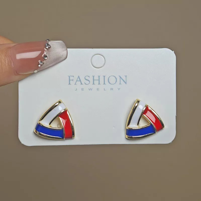 Patriotic Triangle Enamel Stud Earrings – Bold Geometric Fashion Jewelry
