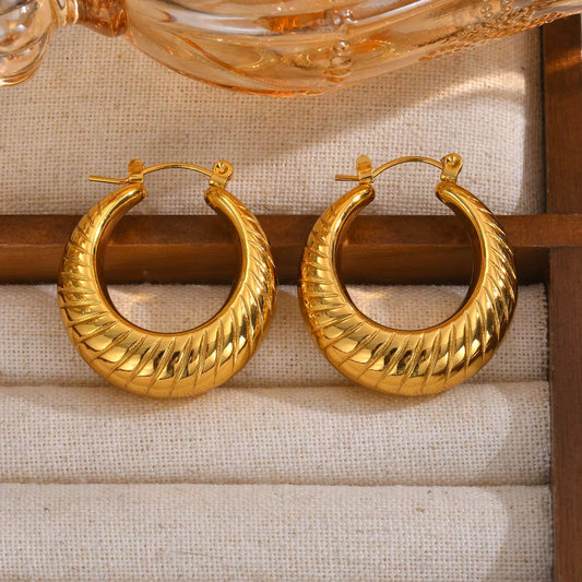 18K Gold Plated C-Shaped Vintage Stainless Steel Earrings for Women