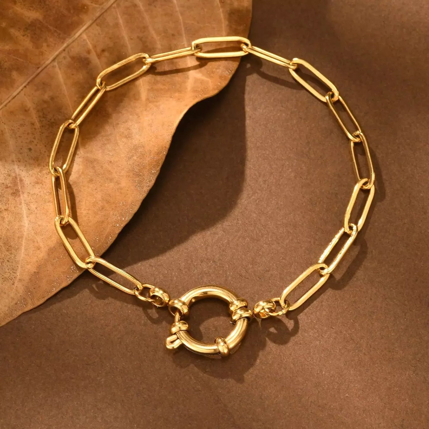 Gold Stainless Steel Small Square Chain Bracelet for Women, Trendy Daily Jewelry