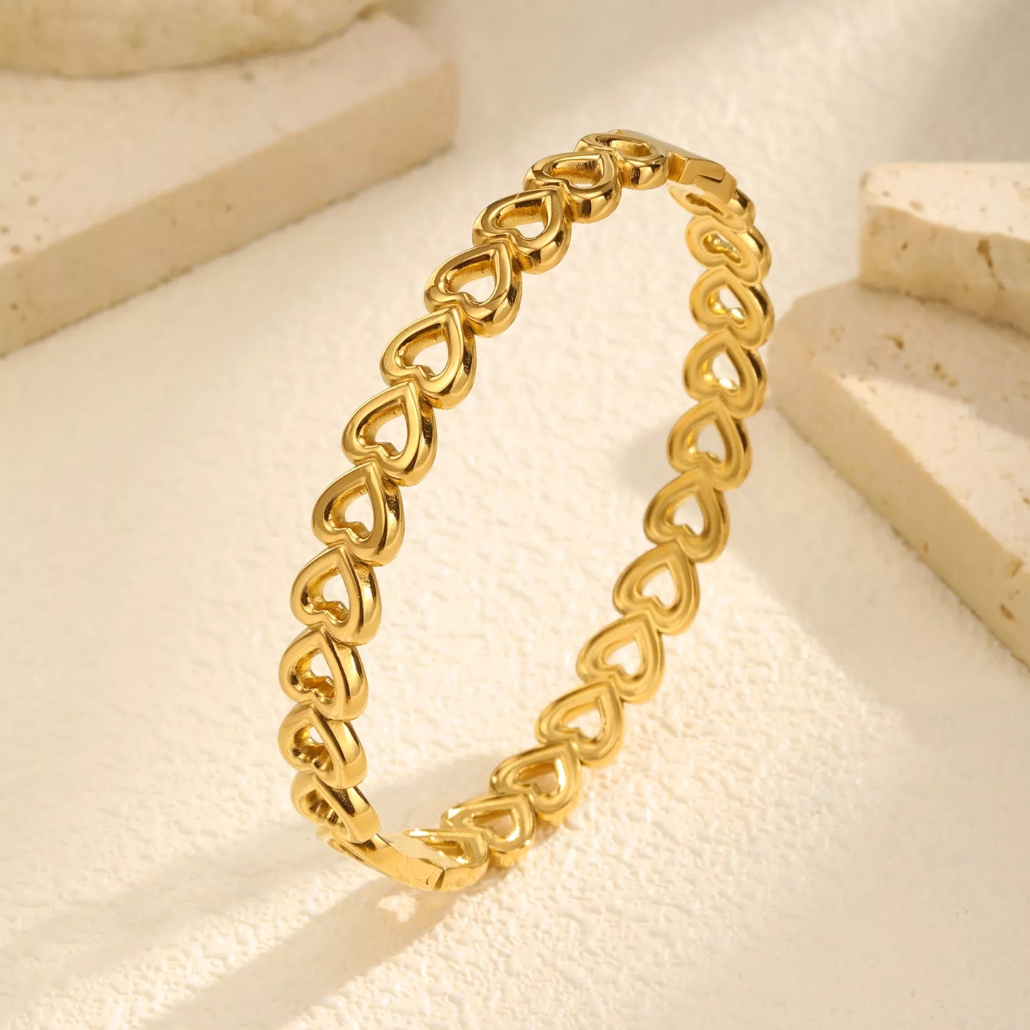 Gold Plated Openable Heart Flower Cuff Bracelet for Women