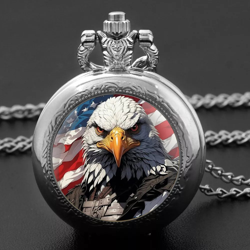 Vintage American Flag Bald Eagle Pocket Watch Pendant – July 4th Gift