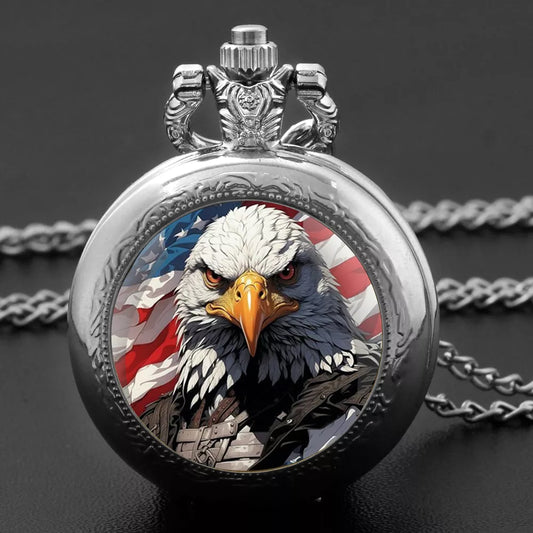 Vintage American Flag Bald Eagle Pocket Watch Pendant – July 4th Gift