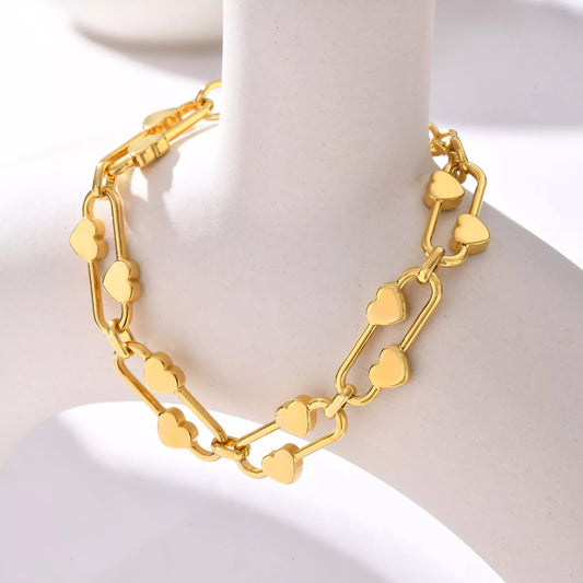 Dainty Heart Charm Bracelet for Women – Stainless Steel, Waterproof, Minimalist