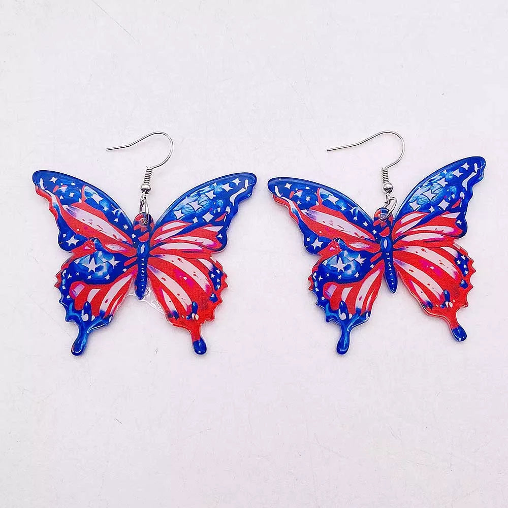 Colorful 3D Butterfly Flag Drop Earrings for Women