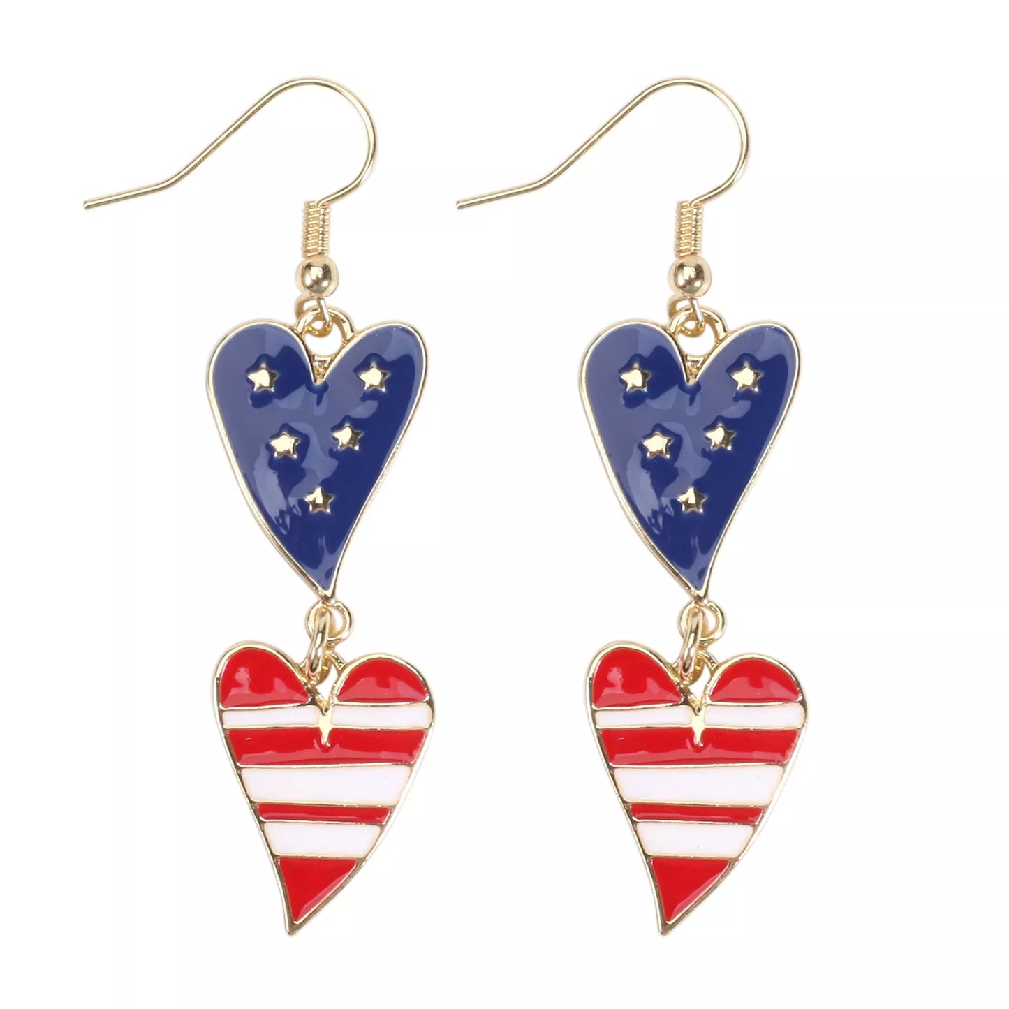American Flag Heart & Star Dangle Earrings