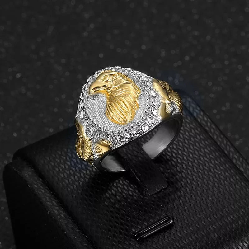 Stainless Steel Eagle Ring with Rhinestone